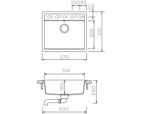Dessin technique d''un évier avec dimensions