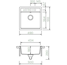 Technische Zeichnung einer Küchenspüle mit Maßangaben