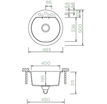 Zeichnung eines Spülbeckens mit Maßangaben