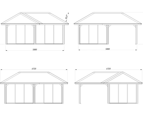 Schéma technique d''un pavillon avec les dimensions 5880 et 6720