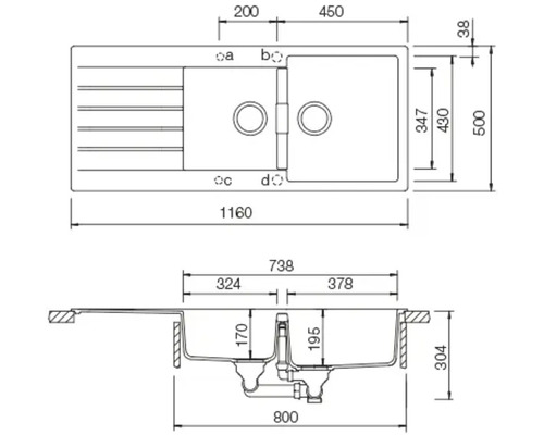 Schéma d''un évier avec dimensions