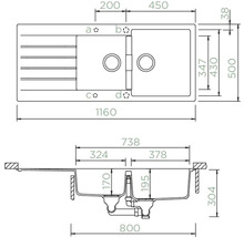 Schéma technique d''un évier avec dimensions