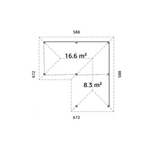 Plan avec dimensions et indications de surface 16,6 et 8,3 mètres carrés