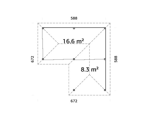 Plan avec dimensions et indications de surface 16,6 et 8,3 mètres carrés