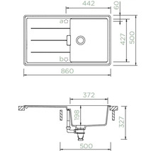 Zeichnung einer Spüle mit Maßangaben