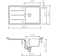 Technische Zeichnung einer Küchenspüle mit Maßangaben