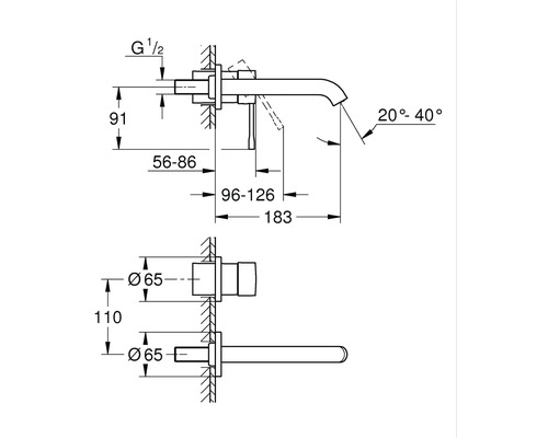 Schéma technique d''un robinet avec indications de dimensions