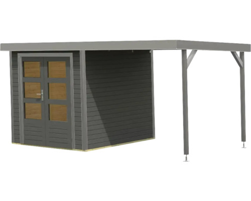 Abri de jardin avec double porte et annexe couverte