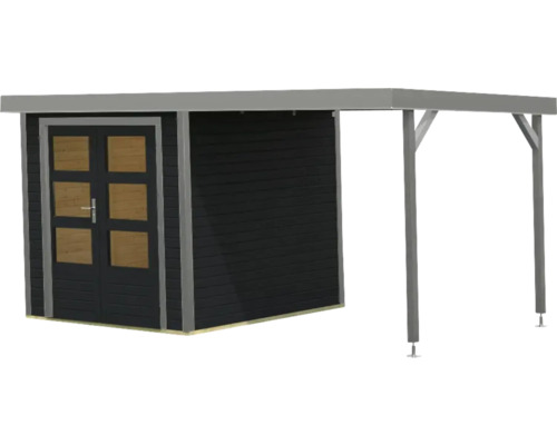 Abri de jardin en bois avec double porte et annexe