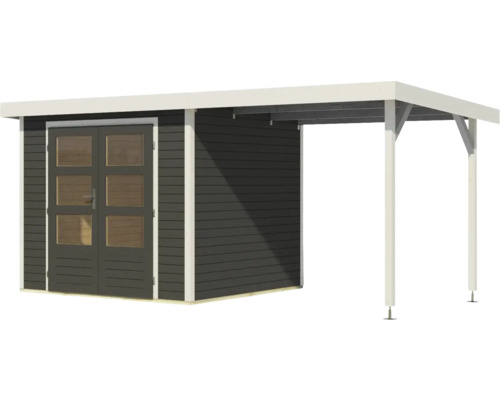 Abri de jardin en bois avec double porte et annexe