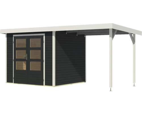 Abri de jardin en bois avec annexe pour outils et meubles de jardin