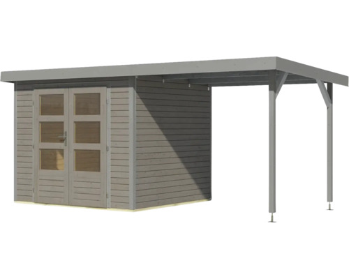 Abri de jardin en bois avec porte double et annexe