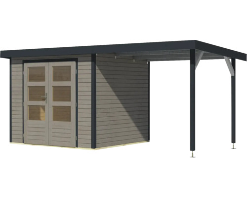 Abri de jardin en bois avec double porte et annexe