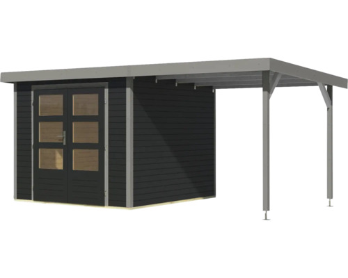 Abri de jardin en bois avec double porte et auvent