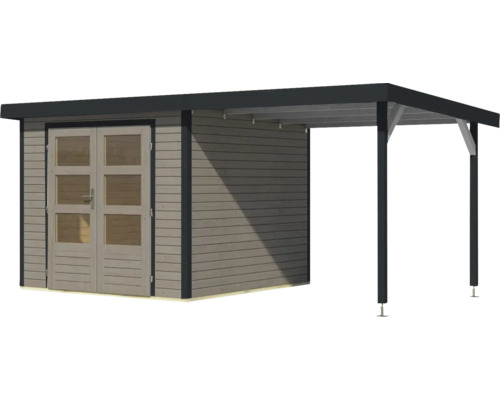 Abri de jardin en bois avec double porte et auvent