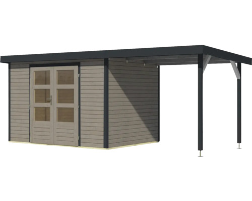 Abri de jardin en bois avec double porte et annexe