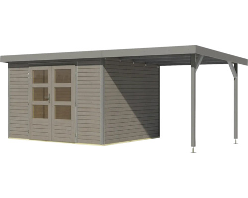 Abri de jardin en bois avec porte double et annexe