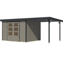 Abri de jardin en bois avec double porte et abri latéral