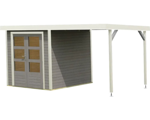 Gartenhaus mit Doppeltür und Carport aus Holz