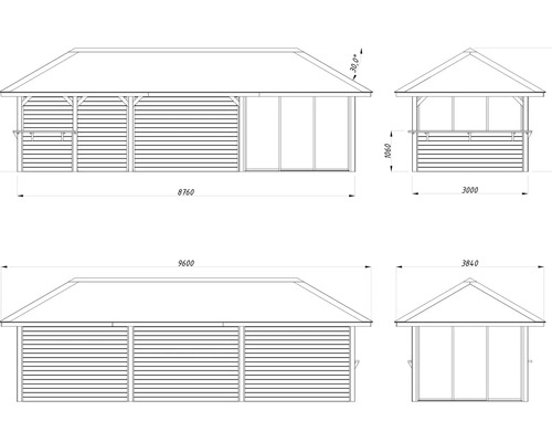 Dessin d''un pavillon de jardin avec dimensions