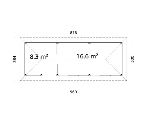 Plan d''un abri de jardin avec indication des surfaces