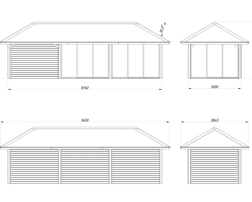 Schéma technique d''un abri de jardin avec dimensions