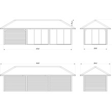 Dessin technique d''un pavillon de jardin avec dimensions