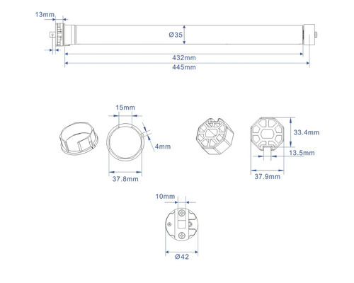 Schéma technique d''un moteur de volet roulant avec cotes