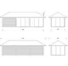 Dessin d''un abri de jardin mesurant 8760 sur 3000 et 9600 sur 3840.