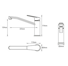 Dessin technique d''un robinet de cuisine avec indications de dimensions