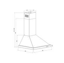 Dessin technique d'une hotte aspirante avec dimensions.