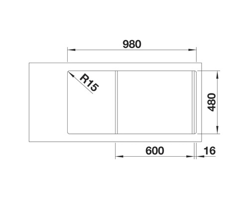 Schéma technique d''un évier avec indication des dimensions