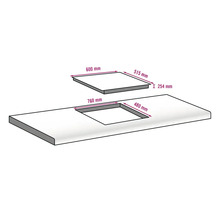 Illustration d''un plan de travail avec découpe et dimensions correspondantes pour l''installation d''une plaque de cuisson