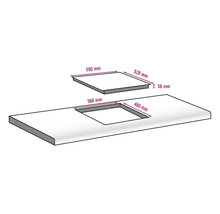 Schéma d''un plan de travail avec les dimensions pour l''installation d''une table de cuisson