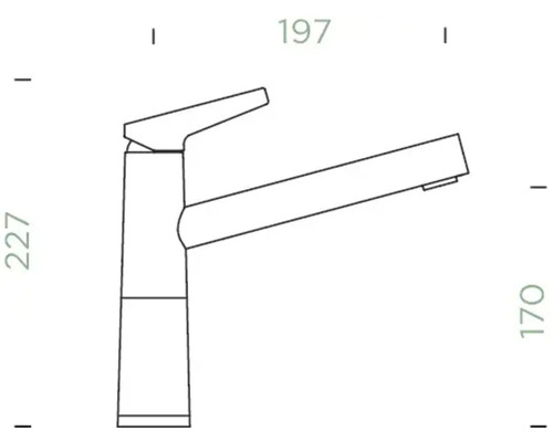 Schéma technique d''un robinet de cuisine avec indications de dimensions
