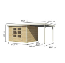 Image d''une cabane de jardin en bois avec les dimensions.