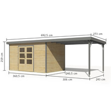 Abmessungen eines Gartenhauses mit Carport