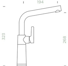 Schéma technique d''un robinet de cuisine avec dimensions.