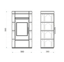 Schéma technique d''un poêle avec indications de dimensions
