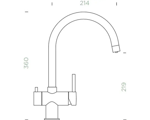 Dessin technique d''un robinet de cuisine avec les dimensions.