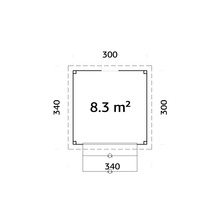 Plan avec dimensions : 300 x 340 cm et surface de 8,3 mètres carrés