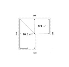 Plan du chalet de jardin avec indication des surfaces