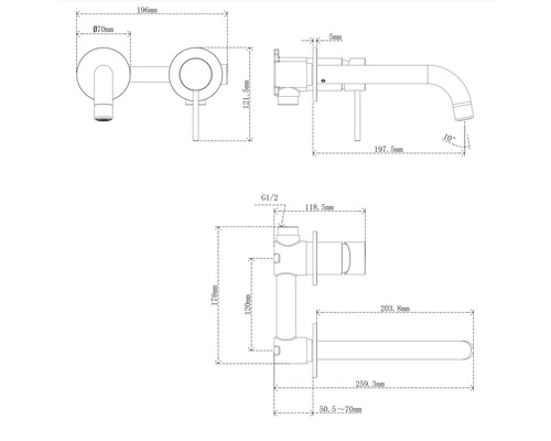 Dessin technique d''un robinet avec dimensions