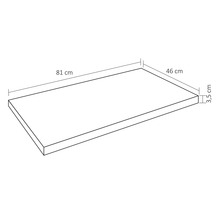 Vue de dessus d''un plan de travail mesurant 81 cm de long, 46 cm de large et 3,5 cm de haut