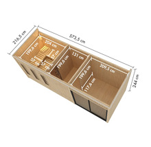 Plan d''une sauna de jardin en bois avec indications de dimensions.