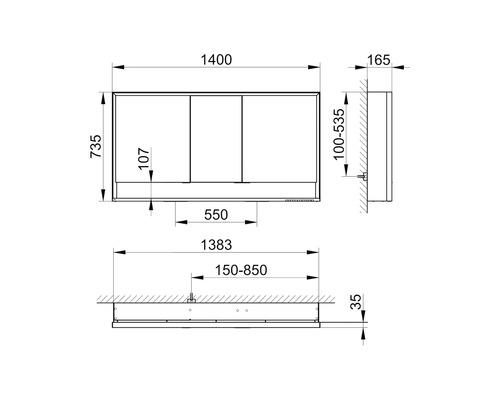 Dessin technique d''une armoire de toilette avec dimensions