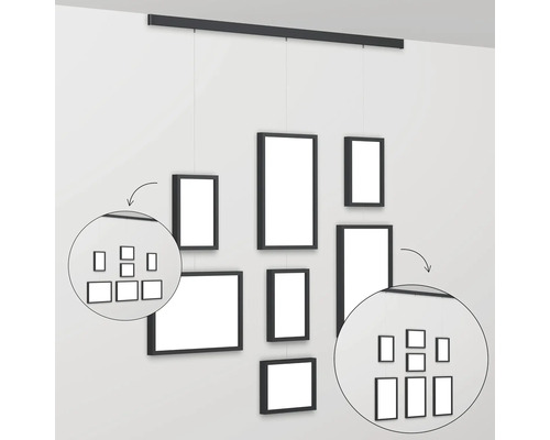 Hängende Bilderrahmen mit Schienensystem zur Wandgestaltung