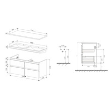 Jungborn Waschtischunterschrank TRENTA BxHxT 116,7 x 64,6 x 44,5 cm Frontfarbe eiche holzdekor TRE DESK 120D 4Z S 25