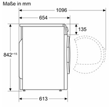Schéma coté d''un lave-linge avec les dimensions en millimètres