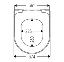 Technische Zeichnung eines WC-Sitzes mit Maßen